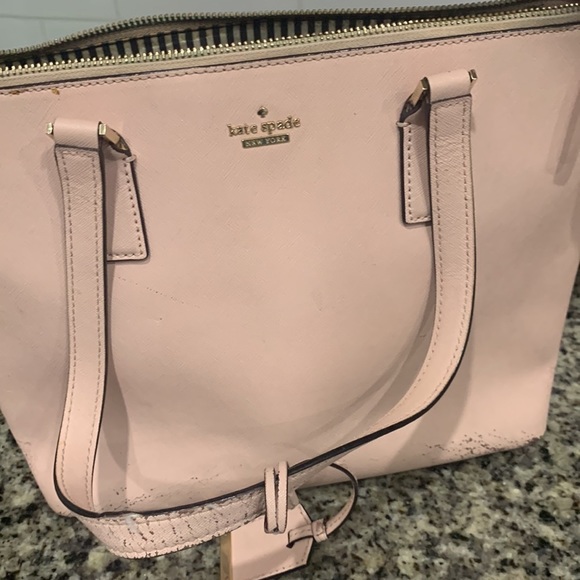 Neutral Pink Kate Spade zipper handbag purse tote shoulder bag damage stains - Picture 12 of 13